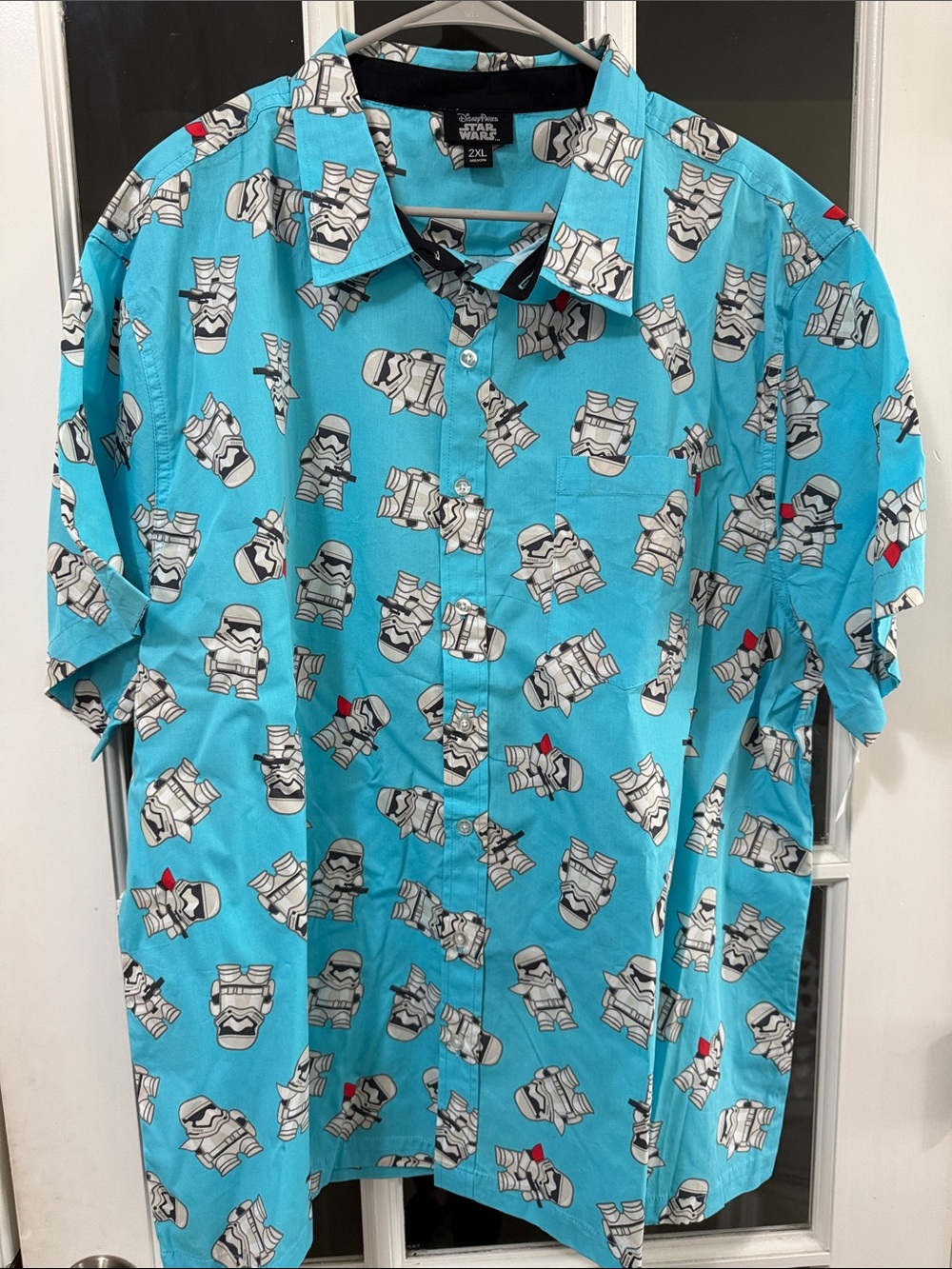 Star Wars Men's Turquoise Stormtrooper Pattern Button-Up Shirt